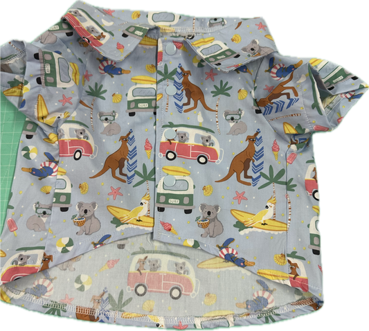 Christmas Collared Shirt - Aussie Animals Living the Van Lilfe Blue