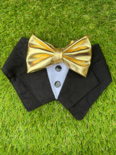 Load image into Gallery viewer, Tuxedo Bandana  (Tuxdanna)- Gold Bow Tie
