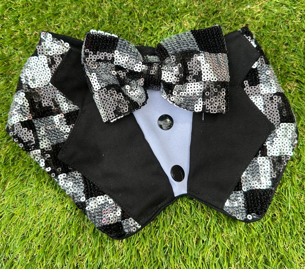 Tuxedo Bandana (Tuxdanna) - Black and Silver Sequins