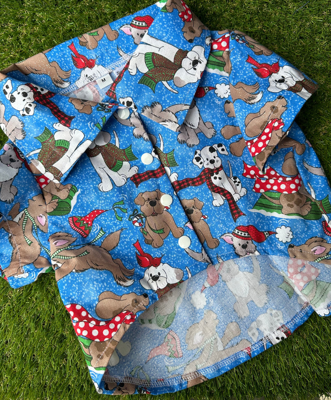 Christmas Collared Shirt  - Christmas  Dogs on blue