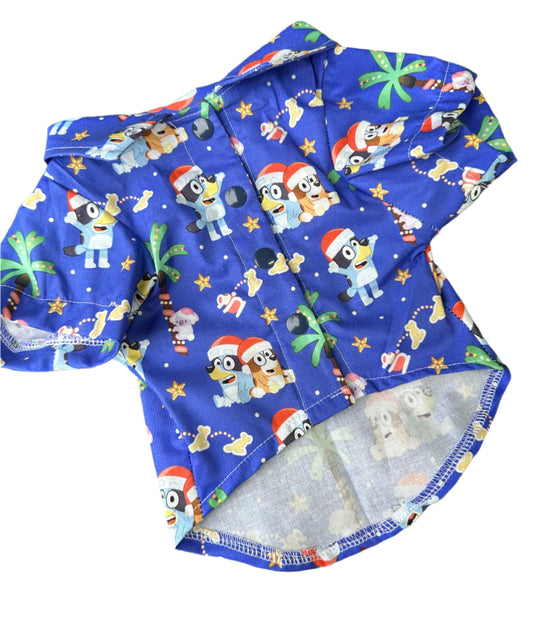 Christmas Collared Shirt - Christmas Bluey. ROYAL BLUE