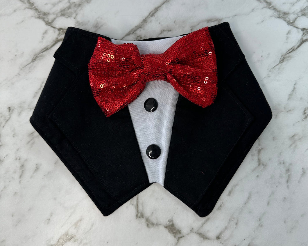 Tuxedo Bandana - Red Sequin Bow Tie