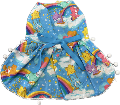Dress -Care Bears  (retro)on Blue  trimmed with Pom Pom