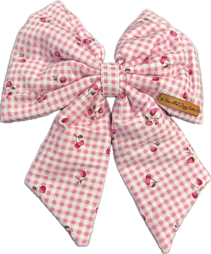 Sailor Bow -  Pink Gingham with Cherries