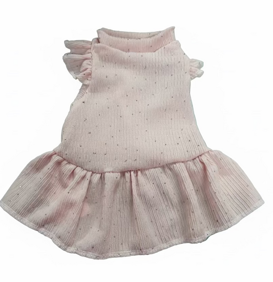 Jersey Dress -  Pink  Crepe with Silver Sparkles