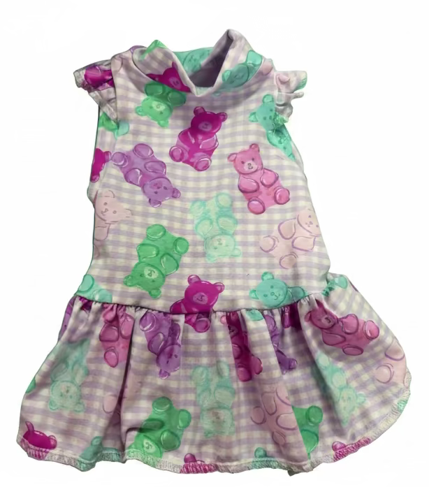 Jersey Dress -  Gummie Bears on purple gingham