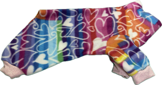 Onesie - Fleece Fabric - Love Hearts with stripes