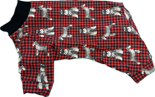 Onesie - Schnauzer on Black and Red Check
