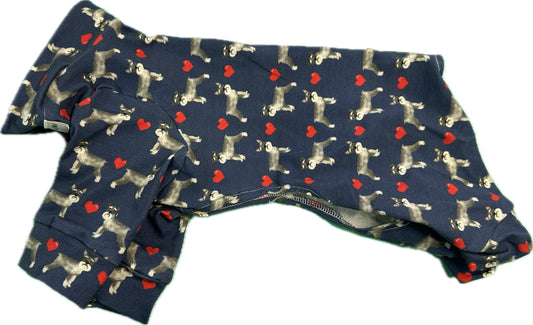 Onesie - Schnauzer on Navy with Hearts