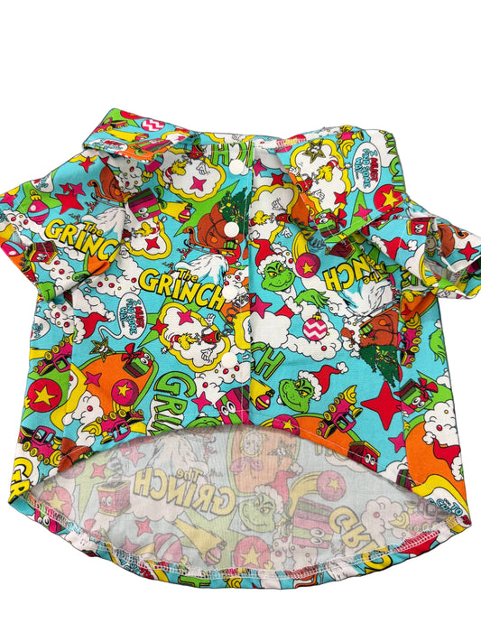 Christmas Collared Shirt wide fit  - Grinch Cartoon multi coloured