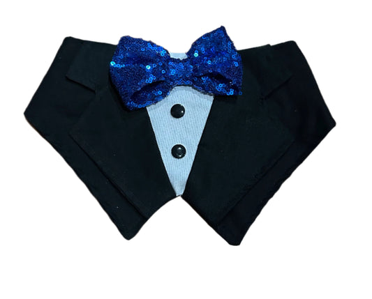 Tuxdanna - Black with Sequin Electric Blue Bow Tie