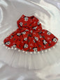 Christmas Dress - Mouse with white pom trim and white tulle underskirt