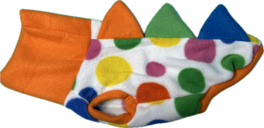 Dinosaur Jumper -Multicoloured spots  Print with Orange neck and  different coloured spikes