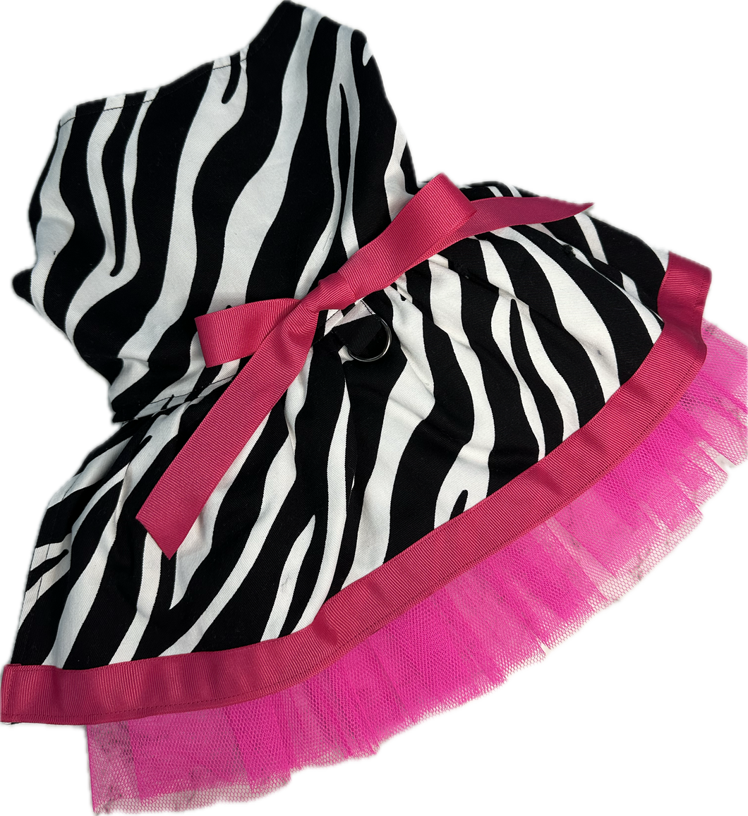 Doggy Dress - Zebra Print (Black and White with Hot Pink Trim )