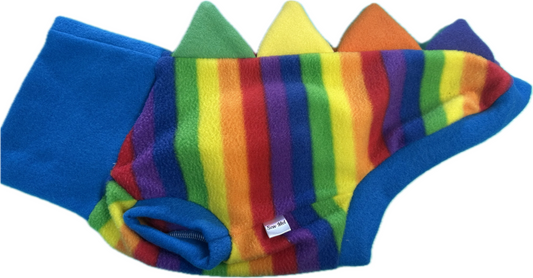 Dinosaur Jumper -Rainbow Stripes with Blue Colllar and Multicoloure Spikes