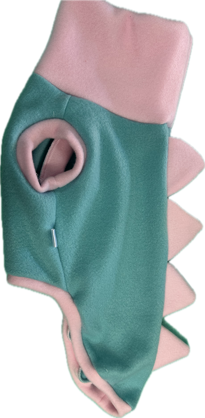 Dinosaur Jumper - Mint Green Body and Pale Pink Collar and Spikes
