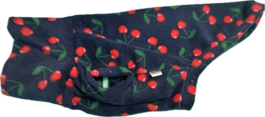 Long Dog  Fleece  Sweater - Cherries on Navy