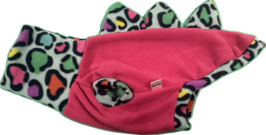 Dinosaur Jumper - Hot Pink Body with Multicoloured Leopard Print spikes