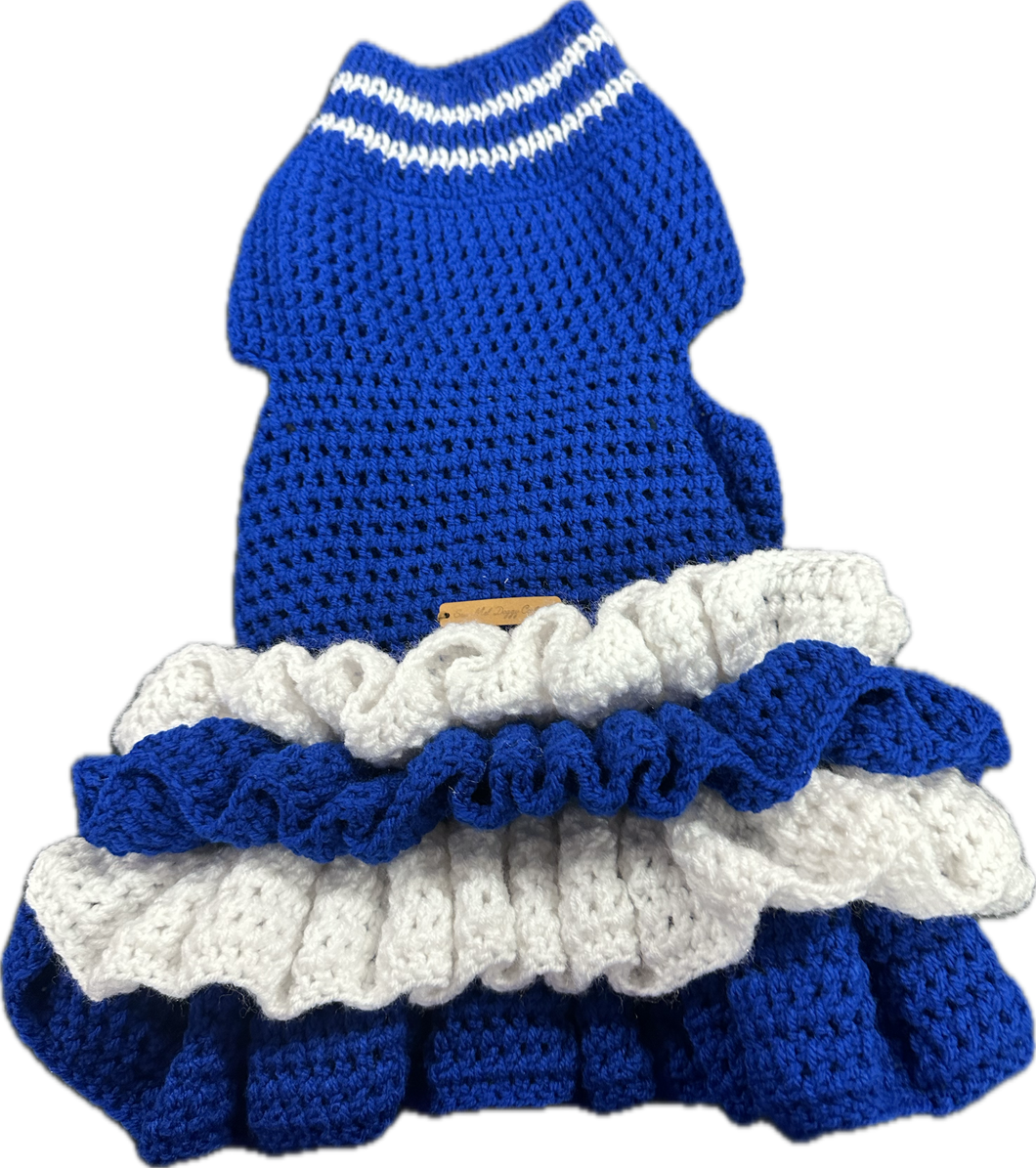 Crochet Frill Tutu Dress -   ROYAL BLUE AND WHITE