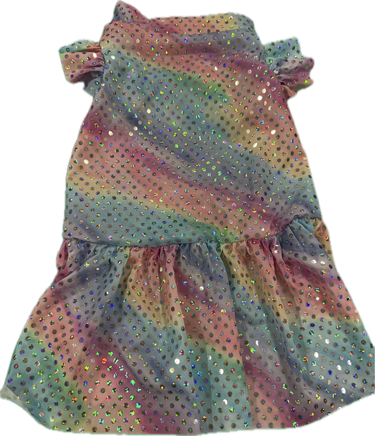 Jersey Dress -  Pastel Rainbow Foil with Silver Sparkle