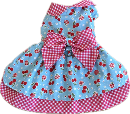 Dress  -Cherries with Gingham underskirt and collar and NEW FEATURE D ring