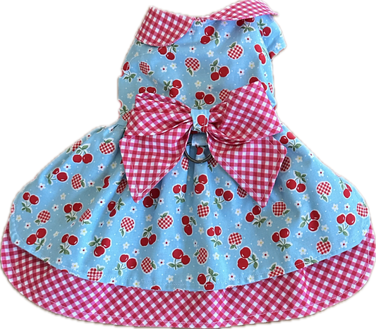 Dress  -Cherries with Gingham underskirt and collar and NEW FEATURE D ring