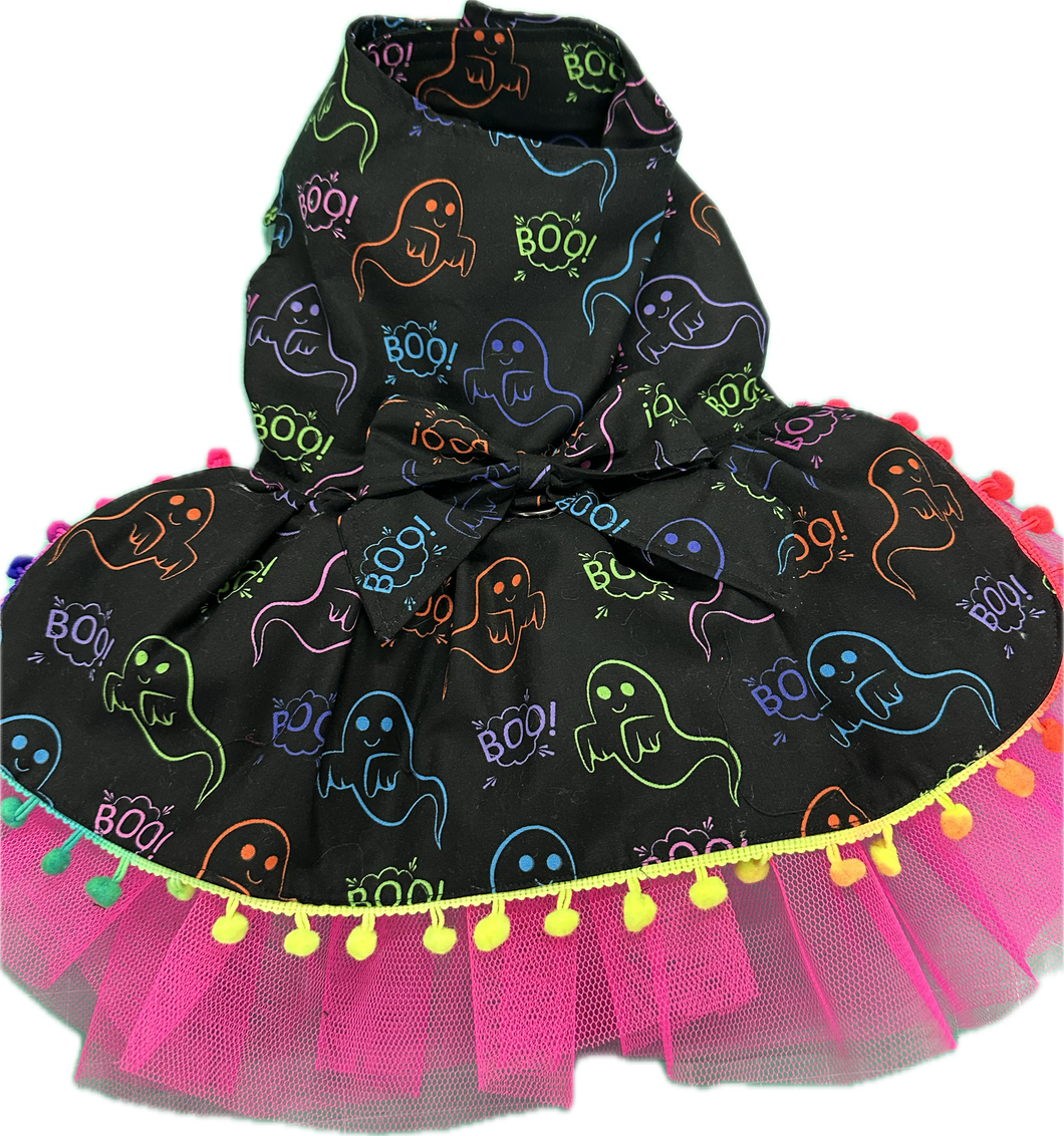 Halloween Themed Dog Dress - Bright Colour Ghosts