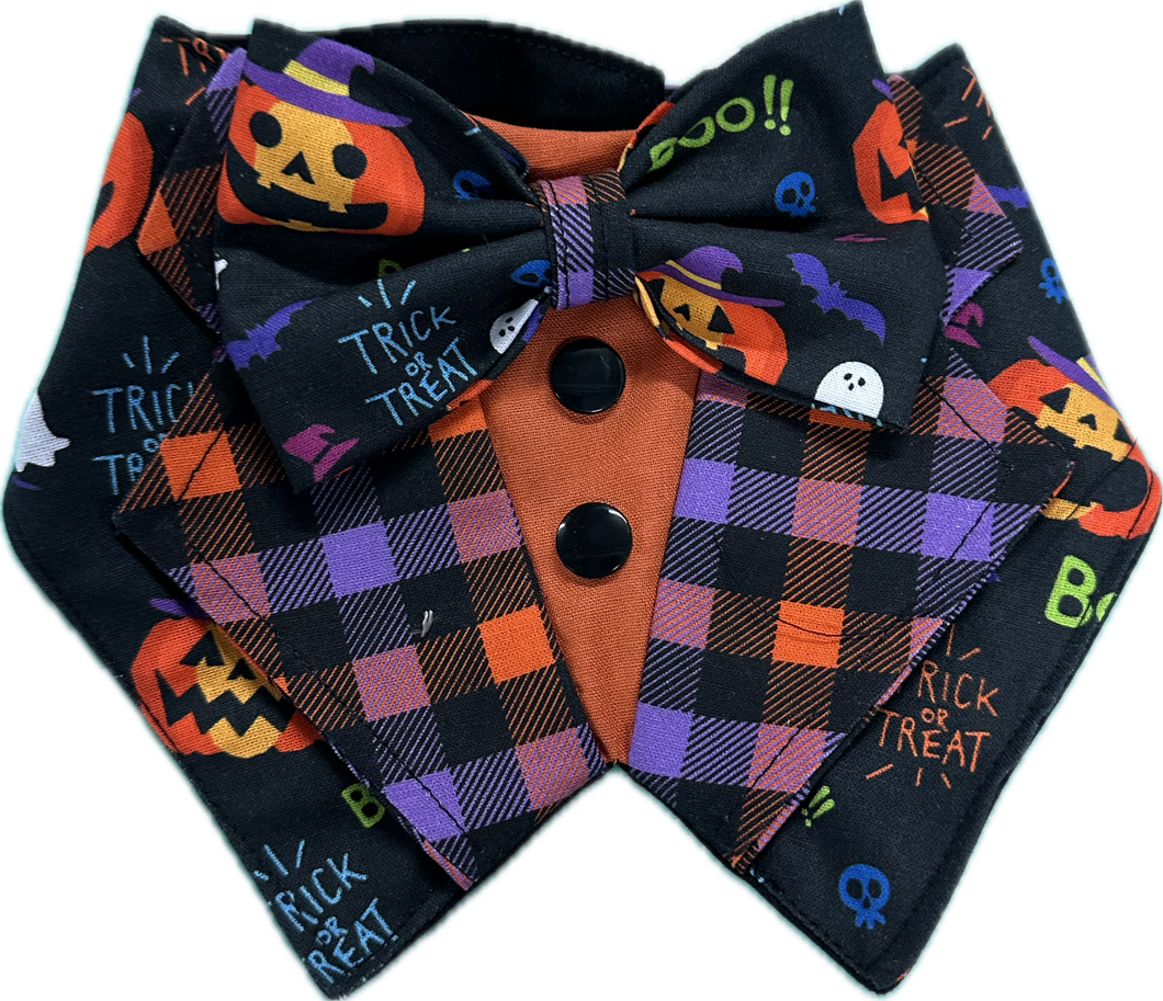 Tuxedo Bandana - Halloween Pumpkins and Plaid