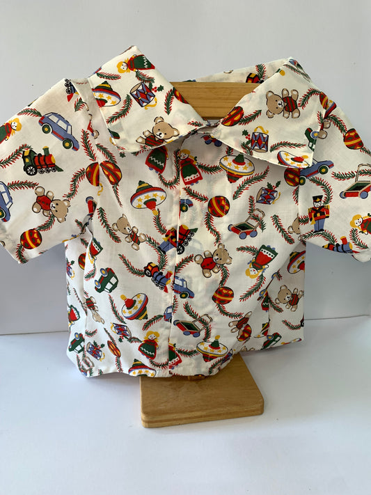 Christmas Collared Shirt -  Toy Print SIZE LARGE