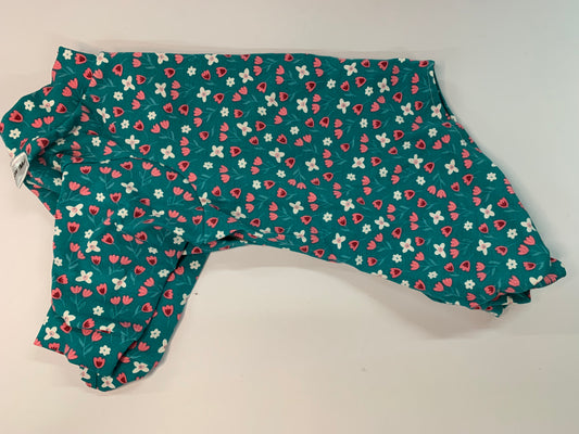 Onesie - Pink and White Flowers on forest green