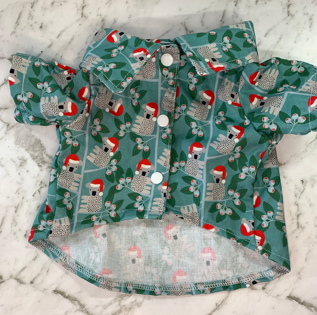 Christmas Collared Shirt  - Koala with Santa hat