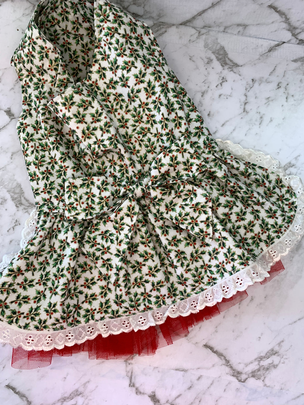 Christmas Dress - Holly and Ivy  Small Print with Tulle underskirt  Skirt