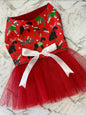 Christmas Dress - Christmas Schnauzer Print Santa Dogs with Red Tulle Skirt