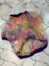 Load image into Gallery viewer, Sheer Top with Fluro Rainbow Swirl on White mesh
