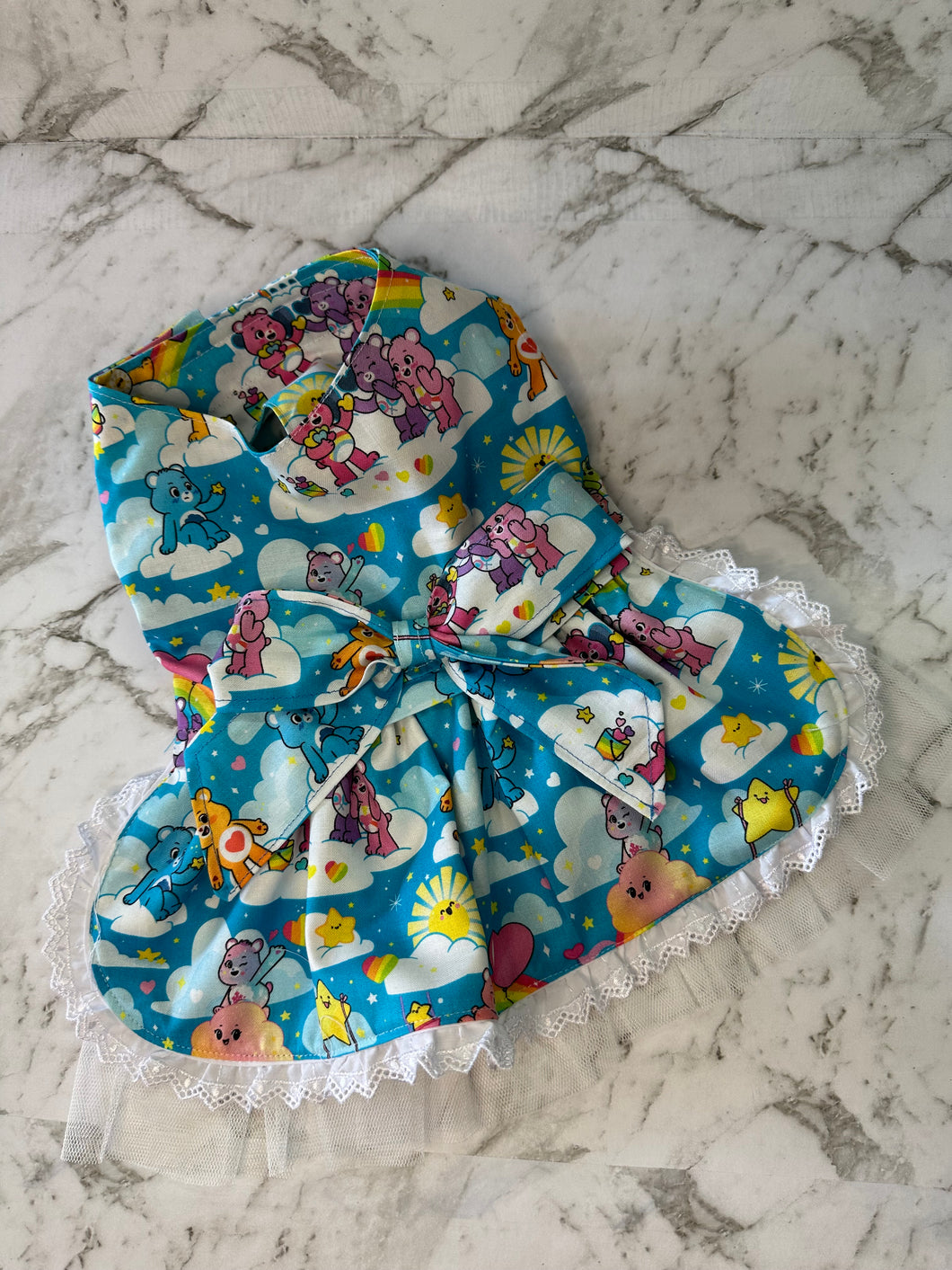 Doggy Dress -Care Bears on Blue  with Tulle Skirt